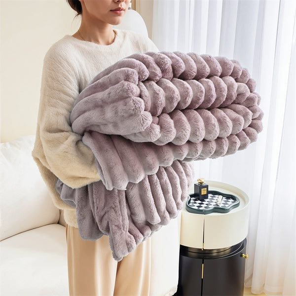 Luxurious Faux Rabbit Fur Throw Blanket - Ultra-Soft & Warm All-Season Luxury Blanket, Double-Sided Plush Fur for Couch, Bed, Travel, Office - Machine Washable, Elegant Home Decor Gift for Valentine'S Day, Housewarming, Birthday
