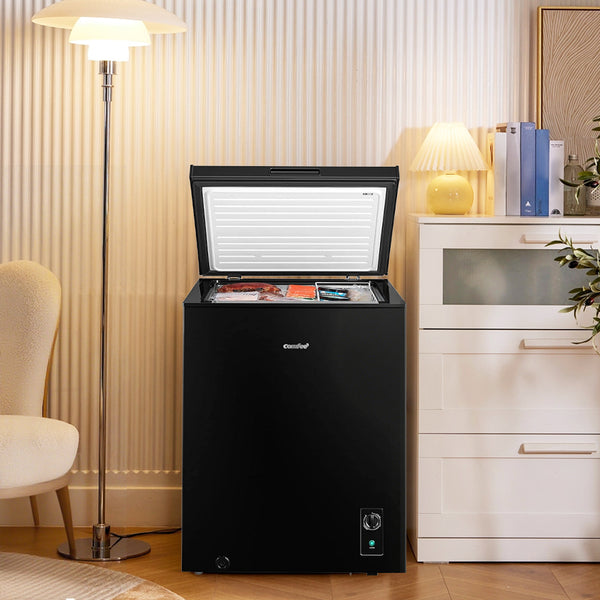 Midea Comfee 99L Multi-Functional Freestanding Chest Freezer: Perfect for Daily Use, with Freezer/Refrigeration Switch, 38dB Quiet Inverter Compressor, 4 Star Freezer Rating, Ideal for Homes & Outbuildings – Black [Energy Class E]