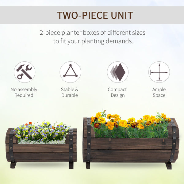 Outsunny 2Pcs Wooden Flower Plant Pot Outdoor Plant Box with Solid Wood