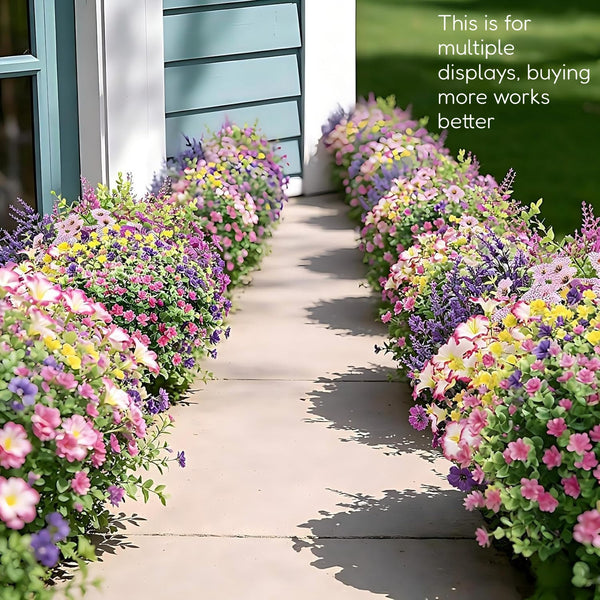 50 Bundles Outdoor Artificial Flowers - Lavender, Camellia, Horsetail Grass, Eucalyptus Leaves And More, UV Resistant Realistic Fake Flowers No Fading. Wedding Party