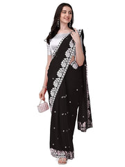 Estationeryhouse Women's Georgette Embroidery Border Work Designer Saree with Blouse Piece