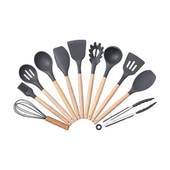 Kitchen Utensil Set, 11pcs Silicone Cooking Utensils Set With Wooden Handle, Nonstick Cookware Tongs Spatula Spoon Set, Best Kitchen Tools, Valentine'S Day Gifts Black, Holiday Gift Guide
