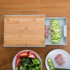 Taylor & Brown Kitchen Bamboo Chopping Board - Meal Prep Station with Pull Out Tray for Easy Food Prep, Storage & Clean Up - Wooden Non Slip Prep Deck – Serving Board