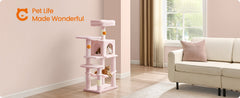 112 cm Cat Tree, Multi-Level Soft Plush Cat Tree, Cat Tower Condo with 4 Cat Scratching Posts, Hammock, Cave, Platform, Toys, Pink/White/Beige/Grey, Easy Assembly and Sturdy, Indoor Cat Furniture