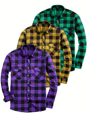 Men's 3pcs Fashion Casual Flannel Plaid Shirts for All Seasons