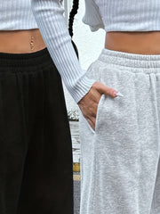 Two-Pack Casual Pants for Women: Loose-Fit Solid Color Elastic Waistband Joggers with Pockets