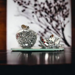 Amazing Gift Silver Sparkle Glass Ornament Bling Crushed Diamond Crystal Filled Apple Shape Tealight Candle Holder