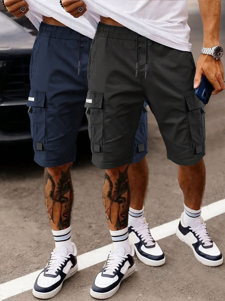 Set of 2 Men'S Summer Casual Woven Strap Cargo Shorts