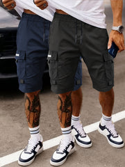 Set of 2 Men'S Summer Casual Woven Strap Cargo Shorts
