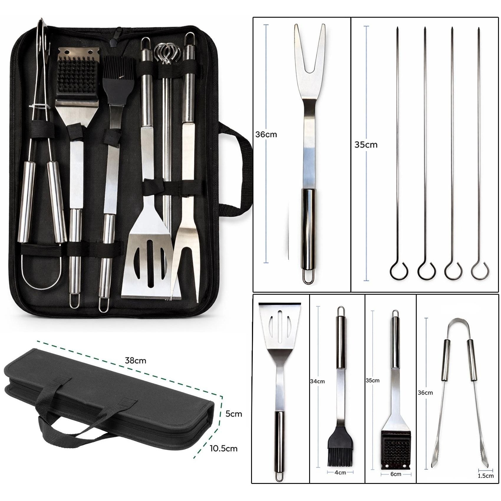 6 Piece BBQ Tool Set Stainless Steel Barbecue Tool Set with Carry Case for Grill, Camping, Outdoor Cooking