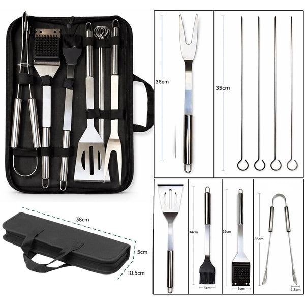 6 Piece BBQ Tool Set Stainless Steel Barbecue Tool Set with Carry Case for Grill, Camping, Outdoor Cooking