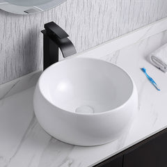 Ceramic Counter Top Sink Round 400*400*155mm Modern Bathroom Cloakroom Hand Washing Basin Sink Bowl with Waste Pipe Kits