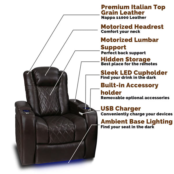 Valencia Tuscany Row of 3 Brown Leather Power Reclining Home Theatre Seating