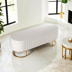 1pc Ottoman Storage Box Bench, Upholstered Teddy Fabric End of Bed Bench, Bedroom Bench Bed End Stool Footstools with Golden Metal Legs, For Bedroom, Living Room, Entryway