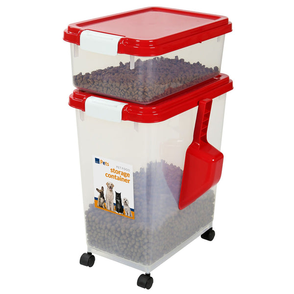 Taylor & Brown 3-Piece 50L Airtight Pet Food Storage Container Combo with Scoop and Treat Box for Dog Cat and Bird Food, Keep Pests Out, Translucent Body, Easy Mobility