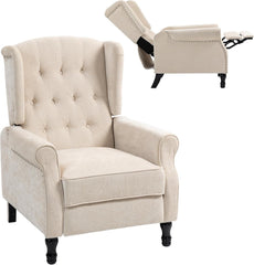 HOMCOM Recliner Armchair, Vintage Reclining Chair with Nail Head Trim, Wingback Chair with Button Tufted Back and Footrest, for Living Room, Beige