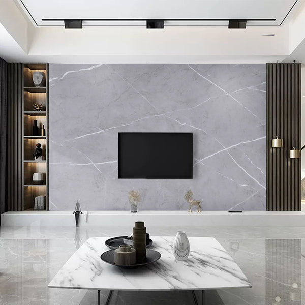 300CM x 60CM, 3D Marble Wall Tiles Roll, Self-Adhesive Foam Wall Stickers, Glossy Finish Grey Marble Effect Wallpaper Roll, PVC Marble Look Wall Tiles Stickers, Thickened Design, Living Room TV Backdrop Home Decoration Wall Panels, Peel and Stick, Easy to
