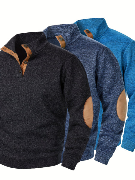 Men'S Long-Sleeve Casual Knit Shirt with a Stand Collar for Autumn And Winter, Suitable for Golf And Camping, Sold in a Set of Three