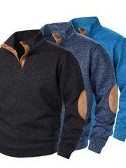 Men'S Long-Sleeve Casual Knit Shirt with a Stand Collar for Autumn And Winter, Suitable for Golf And Camping, Sold in a Set of Three