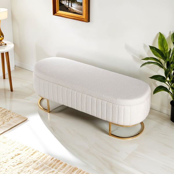 1pc Ottoman Storage Box Bench, Upholstered Teddy Fabric End of Bed Bench, Bedroom Bench Bed End Stool Footstools with Golden Metal Legs, For Bedroom, Living Room, Entryway