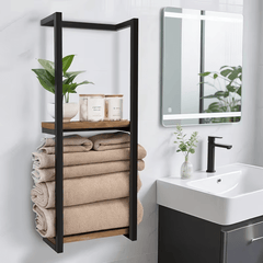 French Country Style Wall-Mounted Storage Rack | Metal Towel and Bathroom Organizer with Multiple Shelves, Ideal for Living Rooms, Bathrooms, Hotels, and Homestays, Carbon Steel, Art Deco Style, No Required