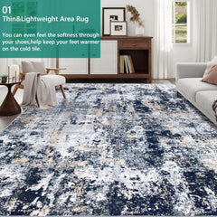 Capslpad Navy Blue Abstract Area Rug 200x300cm | Modern Short Pile Soft Faux Wool, Machine Washable, Non Slip, Minimalist Floor Mat for Living Room, Bedroom, Office, Kitchen Decor