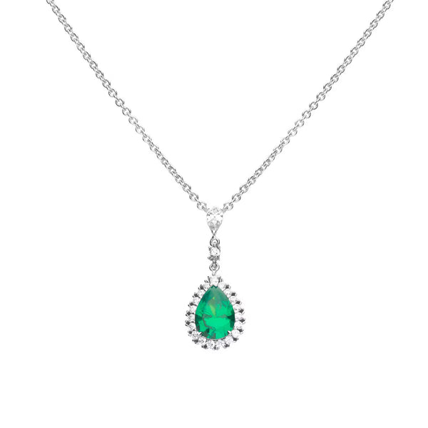 Diamonfire Sterling Silver Green Cubic Zirconia Teardrop Necklace with Pave Surround