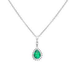 Diamonfire Sterling Silver Green Cubic Zirconia Teardrop Necklace with Pave Surround
