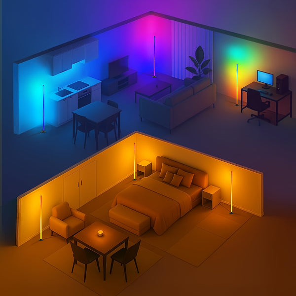 Smart LED Floor Lamp RGBICB Mood Ambient Light Modern Minimalist Backlight with Dual Control via App/Remote | Home Office Decorative Bedside Lamp for Gaming Room, Study, Holiday Birthday Gift, Halloween Christmas Decoration
