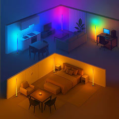 Smart LED Floor Lamp RGBICB Mood Ambient Light Modern Minimalist Backlight with Dual Control via App/Remote | Home Office Decorative Bedside Lamp for Gaming Room, Study, Holiday Birthday Gift, Halloween Christmas Decoration