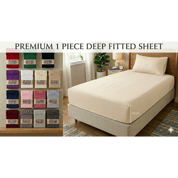 Extra Deep Fitted Sheets 30cm deep pocket with Elastic Cornes For Perfect Mattress Fit, Available in Single,Double, King,& SuperKing Size