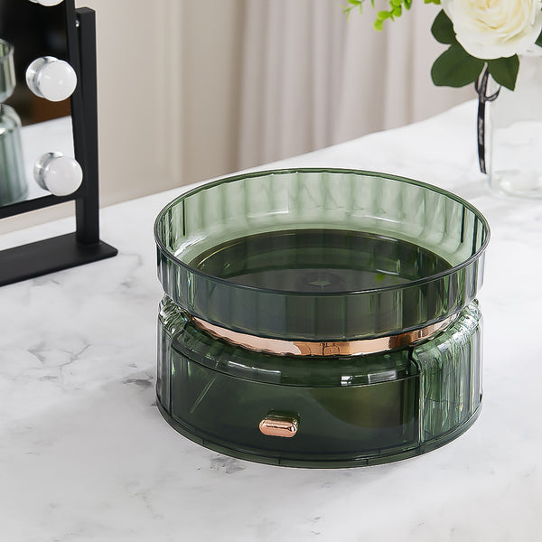 Makeup Organiser for Vanity, 360 Rotating Bathroom Organiser Countertop, High-Capacity Skincare Organiser, Spinning Cosmetics Organiser for Vanity Dresser Bathroom (2 Tiers, Green)