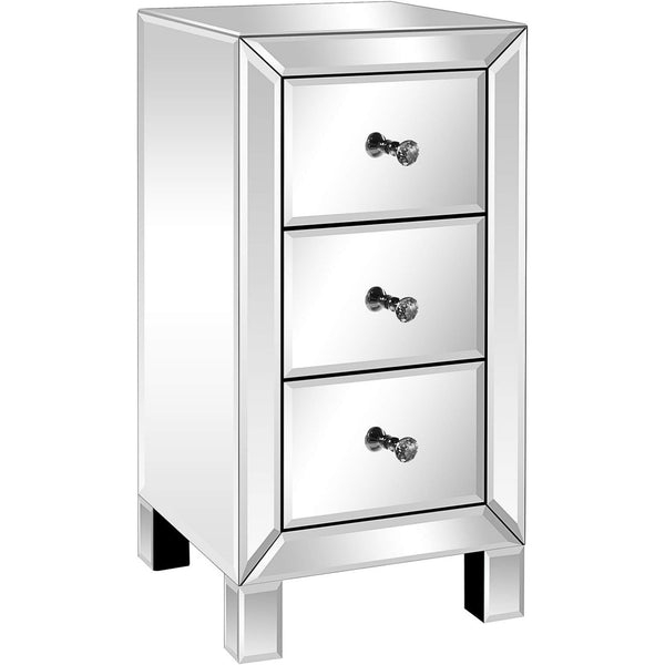 Bonnlo 3-Drawer Mirrored bedside tables for Bedroom, Living Room, Silver, 11.7