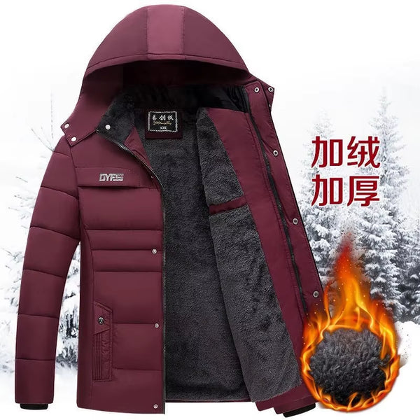 2025 New Fashion Fleece Hooded Winter Coat Men Thick Warm Mens Winter Jacket Windproof Gift for Father Husband Parka
