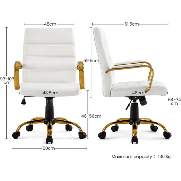 Costoffs Mid Back Office Chair with Gold Frame PU Leather Office Executive Chair with Adjustable Seat Height
