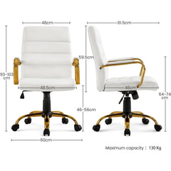 Costoffs Mid Back Office Chair with Gold Frame PU Leather Office Executive Chair with Adjustable Seat Height