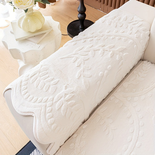 1pc Heavy-Duty Sofa Cover - Beige Floral & Leaf pattern, Non-Slip Couch Protector with Pet-Friendly One-Piece Design, Machine Washable for Living Room, Bedroom, Office - Fits Most Single/Double/Three/Four-Seater Sofas - Modern Home Decor, Sofa for Living