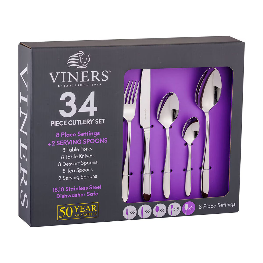 Viners 18/10 Stainless Steel Cutlery Set, 34 Piece