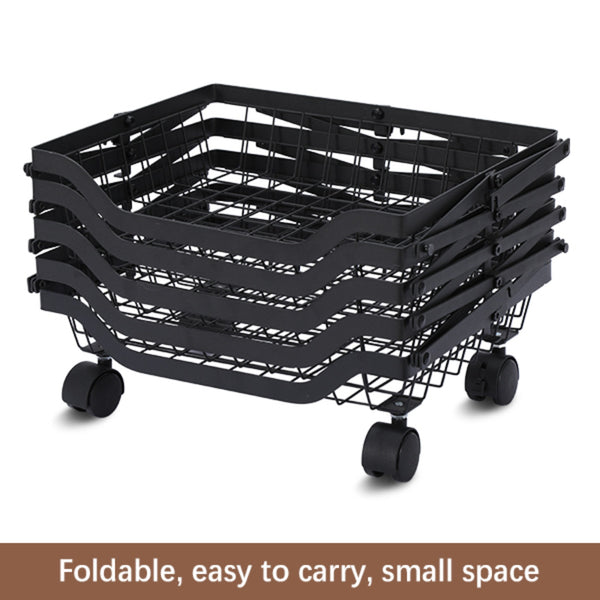 Foldable Kitchen Organizer Cart with 360° Rotating & Multi-Tier Shelves, Large Capacity Metal Vegetable Cart & Organiser - Portable, Space-Saving Storage for Pantry, Utility Room & Kitchen