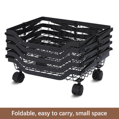 Foldable Kitchen Organizer Cart with 360° Rotating & Multi-Tier Shelves, Large Capacity Metal Vegetable Cart & Organiser - Portable, Space-Saving Storage for Pantry, Utility Room & Kitchen