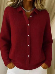 Trendy Women's Solid Color Waffle Lapel Cardigan, Fashion Soft Long Sleeve Sweater Top for Women with Pockets, Casual Knitwear Outwear for Fall & Winter Office Commute & Casual Occasions, Versatile Warm Women's Daily Knitwear