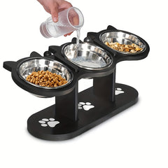 Adjustable Three Bowl Dog Cat Feeder Elevated Raised Stand Food Feeding Pet Bowl