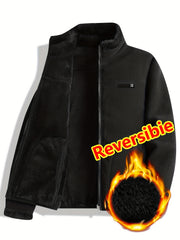 Women's Spring Casual Jacket, Thickened Shaggy Warm Printed Reversible Coral Sweatshirt, Double-Sided Outerwear