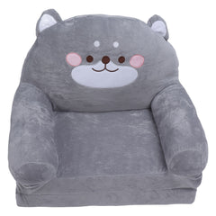 Cozy Kid Folding Sofa, Plush, Washable Lounge Chair for Playroom & Nursery, Gray Dog Style Foldable Wide Handle Soft Breathable Toddler Chair for Reading Relaxing Sleeping(2 Layers)