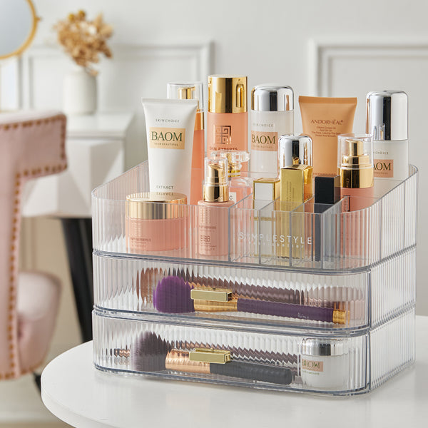 Makeup Organiser Storage Drawers, Stackable Skincare Cosmetic Organizer Acrylic Large, Tidy for Lipstick, Nail Care, Perfume, Jewelery, Brush, Vanity, Dresser, Bedroom, Bathroom