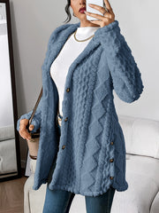 Autumn-Winter Warm Fashion Jacquard Plush Hooded Cardigan Coat