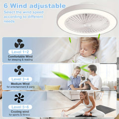 Modern Low Profile Ceiling Fan with 6 Speeds, Reversible Bladeless Ceiling Fans, Dimmable 3000-6500K LED Fan Lights, Smart Timing Ceiling Fan for Living Room, Bedroom, Office, Kitchen
