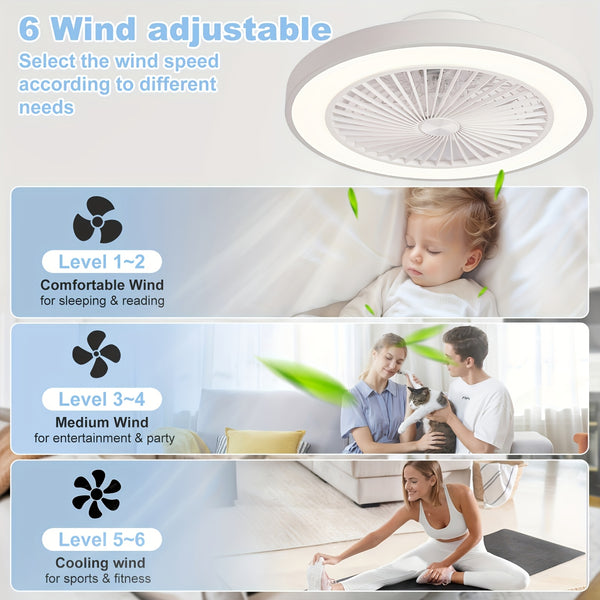 Modern Low Profile Ceiling Fan with 6 Speeds, Reversible Bladeless Ceiling Fans, Dimmable 3000-6500K LED Fan Lights, Smart Timing Ceiling Fan for Living Room, Bedroom, Office, Kitchen