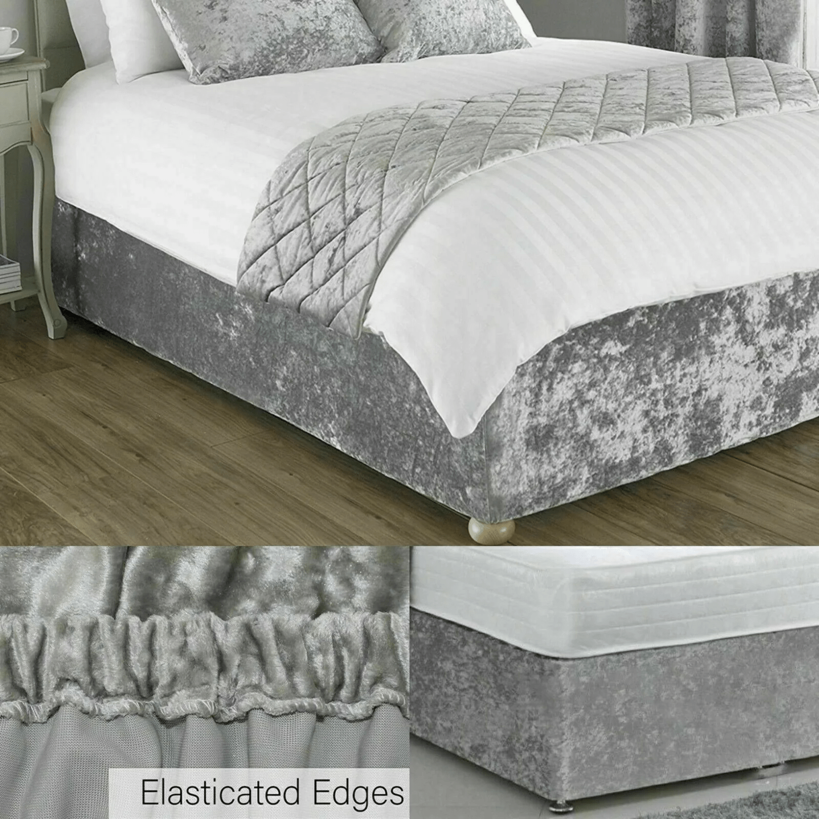 Luxury Velvet Divan Bed Base Cover with Elegant Valance Wrap Fits Single, Double, and Super King Sizes