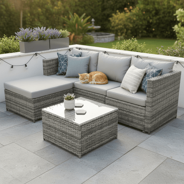 Rattan Garden Furniture 3 Piece Corner Sofa Set PE Wicker Patio Table and Chairs with Cushion